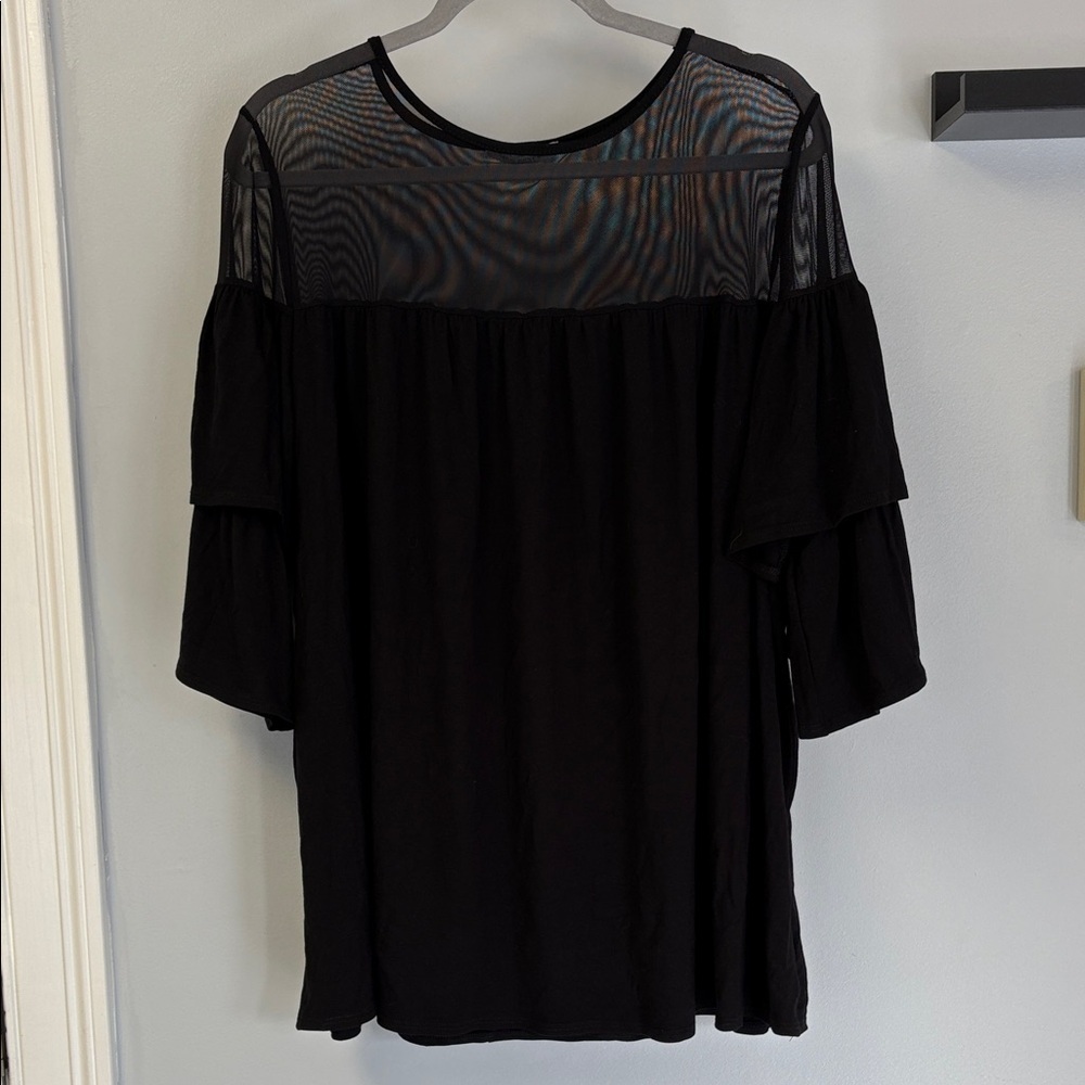 Green Envelope Black Sheer Short Sleeve Top Sz 2x